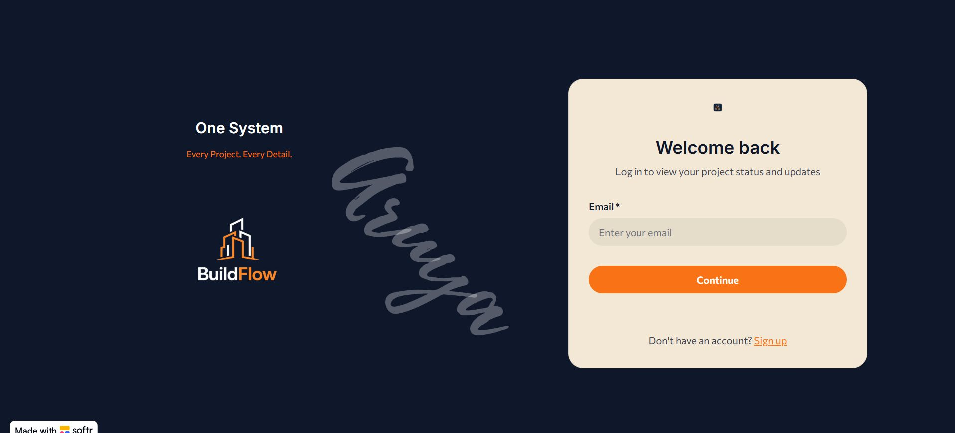 BuildFlow client portal login screen
