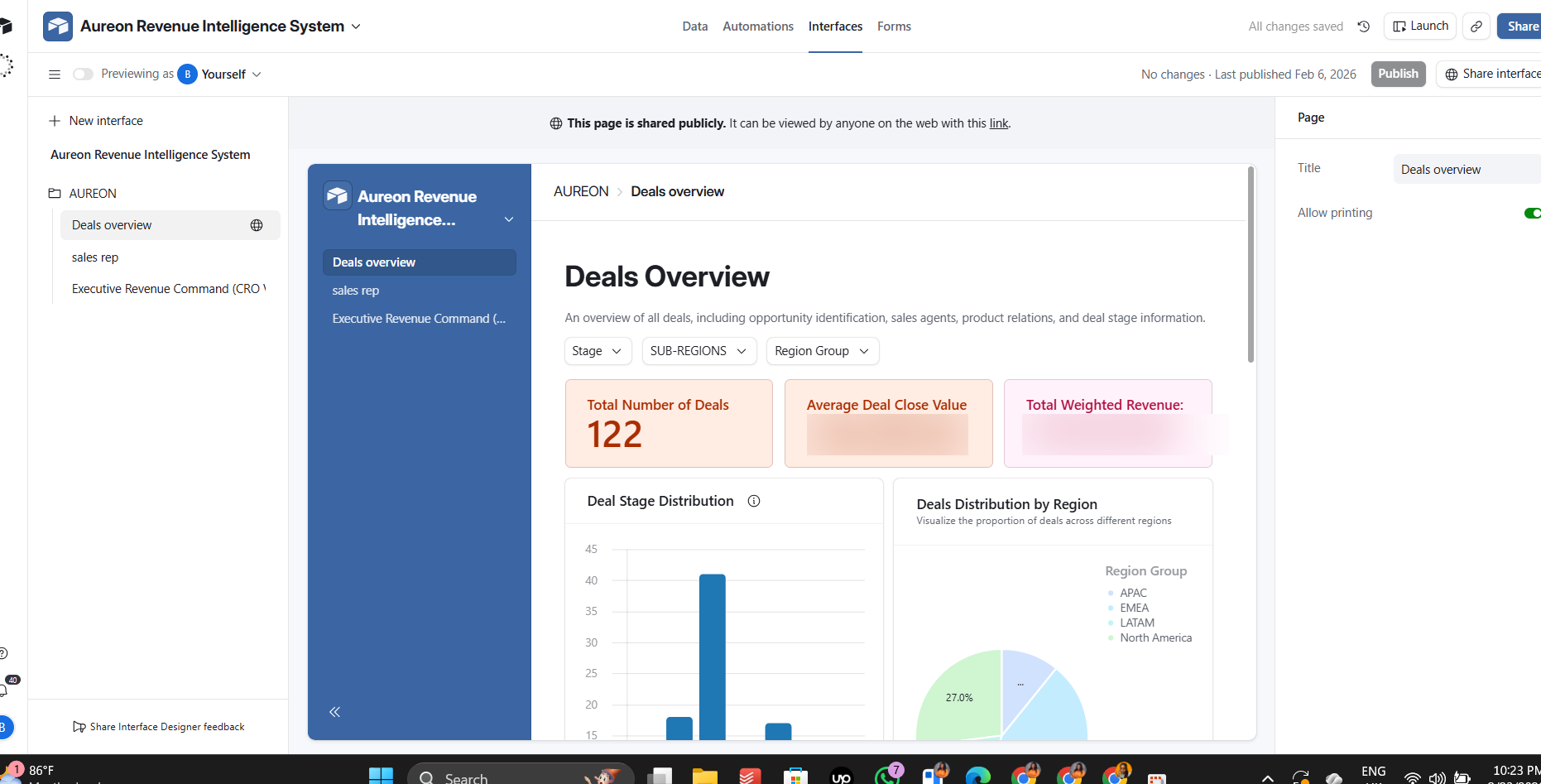 Aureon Revenue Intelligence deals overview interface